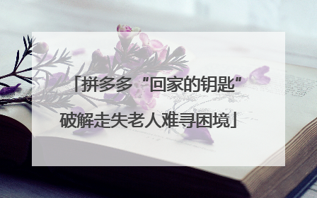 拼多多“回家的钥匙”破解走失老人难寻困境