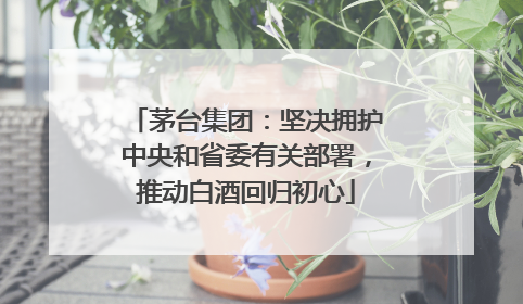 茅台集团：坚决拥护中央和省委有关部署，推动白酒回归初心